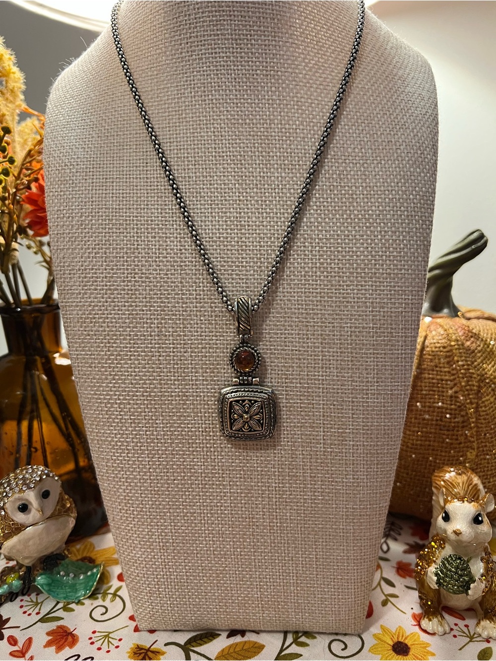 Brighton Silver Pendant Necklace with Amber Accent